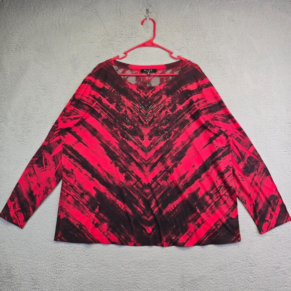 Bleu Top Womens Plus Size‎ 2X Red Relaxed Studded Lace Back Hippie Boho Colorful